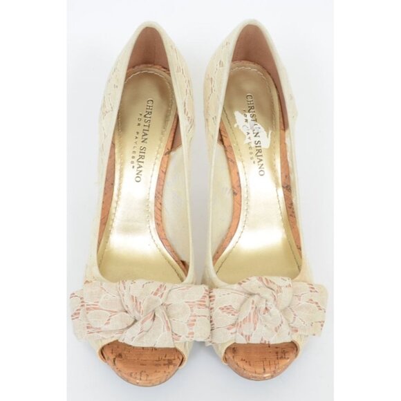 Christian Siriano Lace Peep Toe Cork Stiletto Heels Platform Women's 8.5B Sexy - Picture 6 of 11